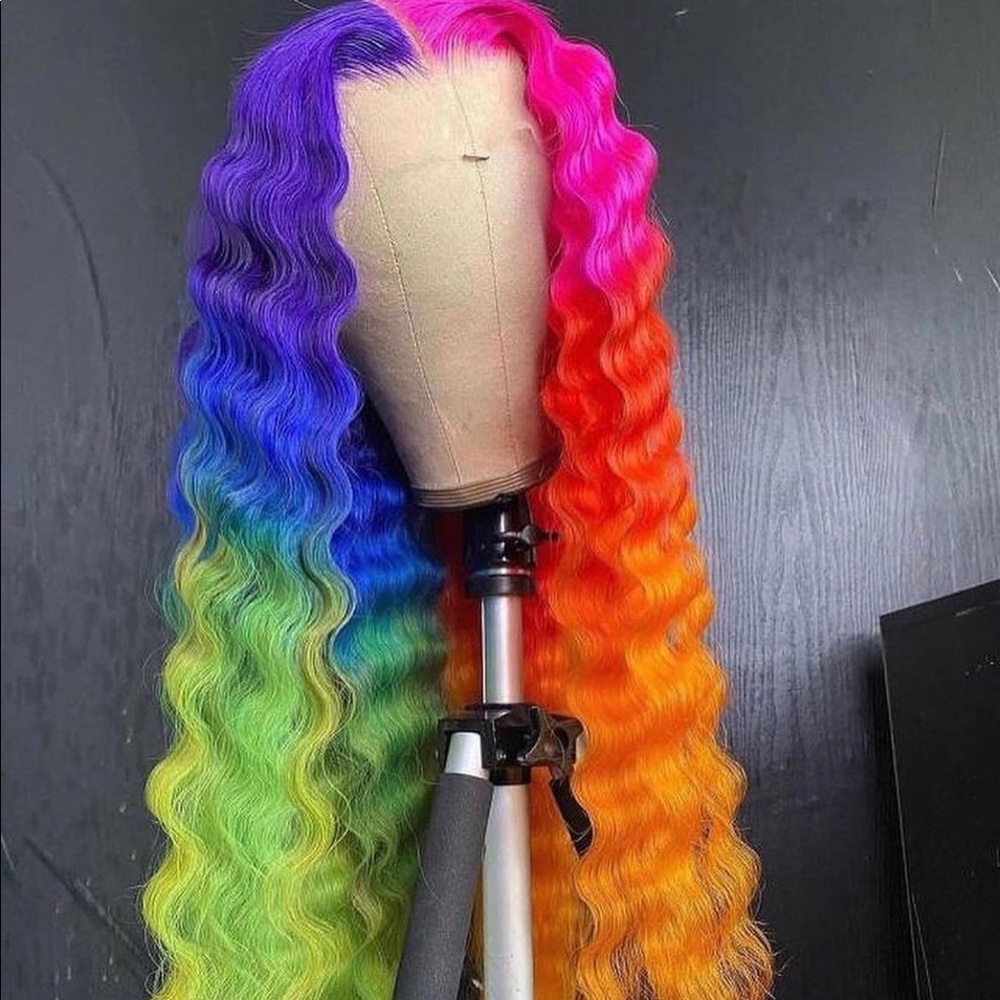Custom made rainbow 100% Brazilian lace front wig, 24” lace frontal wig